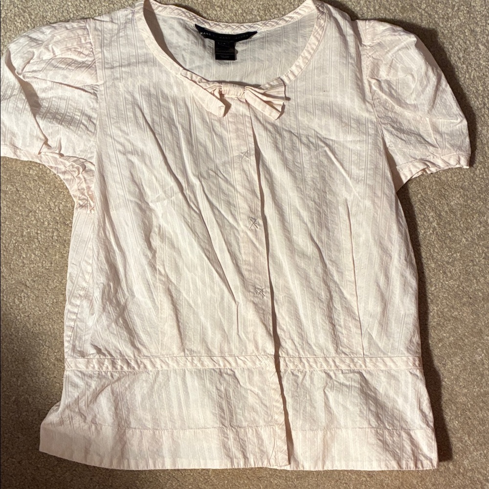 Women’s Pink Short Sleeve  peplum fitted Top with snap closure. SIZE 12